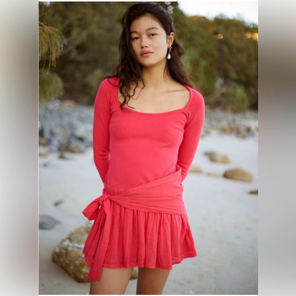 NWT Free People Leci Drop Waist Mini Dress with Tie Waist
